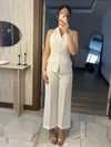 Sırt Dekolteli Yelek Pantolon Takım Ekru