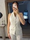 Sırt Dekolteli Yelek Pantolon Takım Ekru