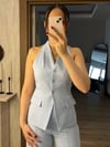 Sırt Dekolteli Yelek Pantolon Takım Mavi