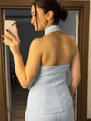 Sırt Dekolteli Yelek Pantolon Takım Mavi