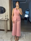 Sırt Dekolteli Yelek Pantolon Takım Pembe