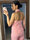 Sırt Dekolteli Yelek Pantolon Takım Pembe