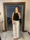 Taş Detaylı Fit Bluz Kahverengi 