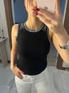 Taş Detaylı Fit Bluz Siyah