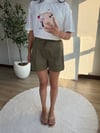 Tencel Kumaş Lastik Bel Şort Haki