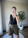 Tencel Kumaş Lastik Bel Şort Haki