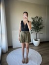 Tencel Kumaş Lastik Bel Şort Haki