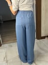 Tensel Kumaş Beli Lastikli Mavi Pantolon