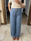 Tensel Kumaş Beli Lastikli Mavi Pantolon