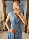 Tensel Kumaş Büzgü Detay Fermuarlı Midi Elbise Mavi