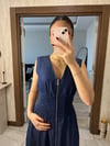 Tensel Kumaş Büzgü Detay Fermuarlı Midi Elbise Lacivert