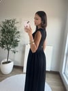 V Yaka Midi Elbise Siyah