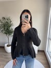 V Yaka Volanlı Fermuarlı Hırka Acı Kahve