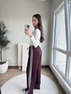 Yan Şerit Detaylı Lastik Bel Pantolon Bordo