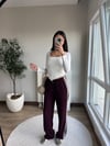 Yan Şerit Detaylı Lastik Bel Pantolon Bordo