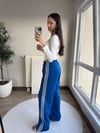 Yan Şerit Detaylı Lastik Bel Pantolon Saks Mavisi