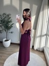 Yırtmaç Detaylı Sırt Dekolteli Elbise Mürdüm