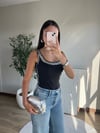 Zımba Detaylı Kare Yaka Bluz Siyah