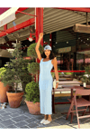 Askılı Fitilli Maxi Elbise - NSA-000867-005 () - MAVİ