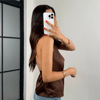 Degaje Yaka Saten Bluz - NSA-000860-004 (KAHVERENGİ)