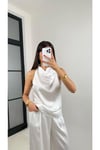 Degaje Yaka Saten Bluz - NSA-000860-004 (KAHVERENGİ) - Beyaz