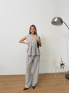 Dökümlü Peplum Bluz ve Pantolon Takımı - Gri