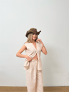 Dökümlü Peplum Bluz ve Pantolon Takımı - Bej