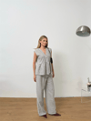 Dökümlü Peplum Bluz ve Pantolon Takımı - Gri