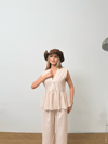 Dökümlü Peplum Bluz ve Pantolon Takımı - Bej