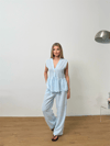 Dökümlü Peplum Bluz ve Pantolon Takımı - Açık Mavi