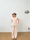 Dökümlü Peplum Bluz ve Pantolon Takımı - Bej