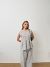 Dökümlü Peplum Bluz ve Pantolon Takımı - Gri