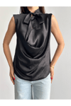 Düğme Detaylı Saten Görünümlü Bluz - HYN-00000873-007 - BEBE MAVİ