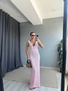 Kadın Ajurlu Triko Maxi Elbise - Pembe