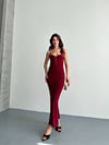 Kadın Askılı Drape Detaylı Uzun Elbise - Bordo