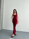 Kadın Askılı Drape Detaylı Uzun Elbise - Bordo