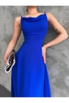KADIN ASKILI PİLELİ LİKRALI DOKUMA AEROBİN KUMAŞ ASTARLI MİDİ ELBİSE ZYN-58637 - SAKS