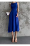 KADIN ASKILI PİLELİ LİKRALI DOKUMA AEROBİN KUMAŞ ASTARLI MİDİ ELBİSE ZYN-58637 - SAKS