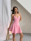Kadın Askılı Volanlı Mini Elbise - Pembe
