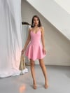 Kadın Askılı Volanlı Mini Elbise - Pembe