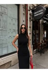 KADIN ASTARLI ARKASI YIRTMAÇLI DRAPE DETAYLI ELBİSE HYN-58045 - SİYAH