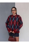 Kadın Baklava Desenli Triko Kazak ZYN-58827 - BORDO