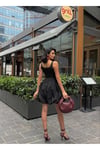 Kadın Balon Etekli Kare Yaka Mini Elbise ZYN-58918 - Si̇yah 2