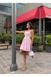 Kadın Balon Etekli Kare Yaka Mini Elbise ZYN-58918 - PEMBE