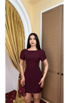 Kadın Balon Kol Mini Elbise ZYN-58921 - BORDO