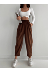 Kadın Beli Lastili Ince Fitilli Pantolon Zyn-58375 - KAHVERENGİ
