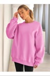 KADIN BİSİKLET YAKA BASİC OVERSİZE SWEATSHİRT - PEMBE