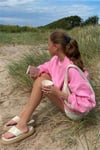 KADIN BİSİKLET YAKA BASİC OVERSİZE SWEATSHİRT - PEMBE