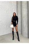 KADIN BİSİKLET YAKA KOLLARI GÜL DETAYLI BLUZ HYN-58009 - SİYAH