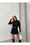 KADIN BİSİKLET YAKA KOLLARI GÜL DETAYLI BLUZ HYN-58009 - SİYAH